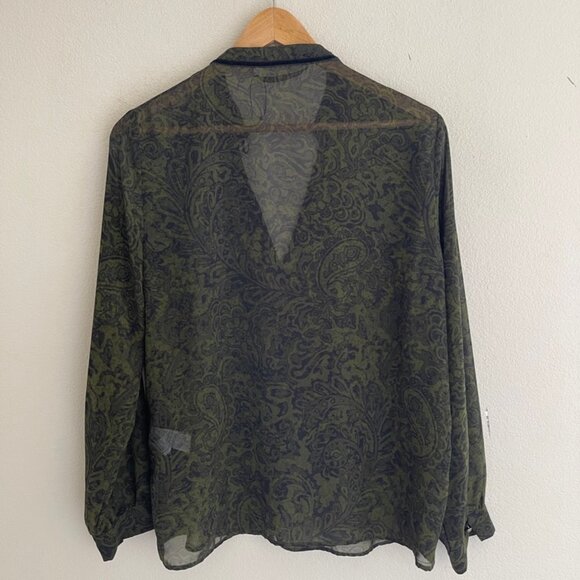 ZARA Forest Green & Black Print Lightweight Button Down Blouse: NWOT! Medium - Picture 2 of 7